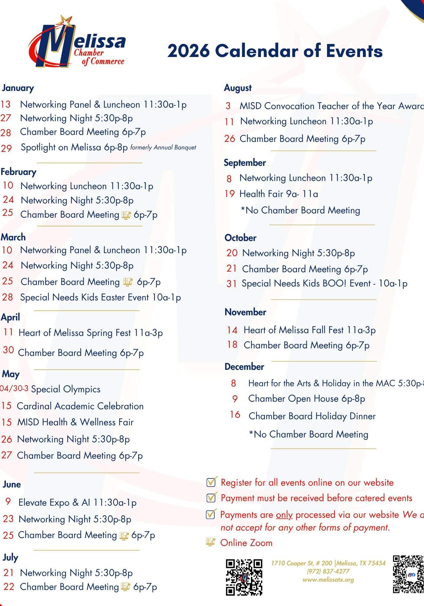2026 Calendar of Events