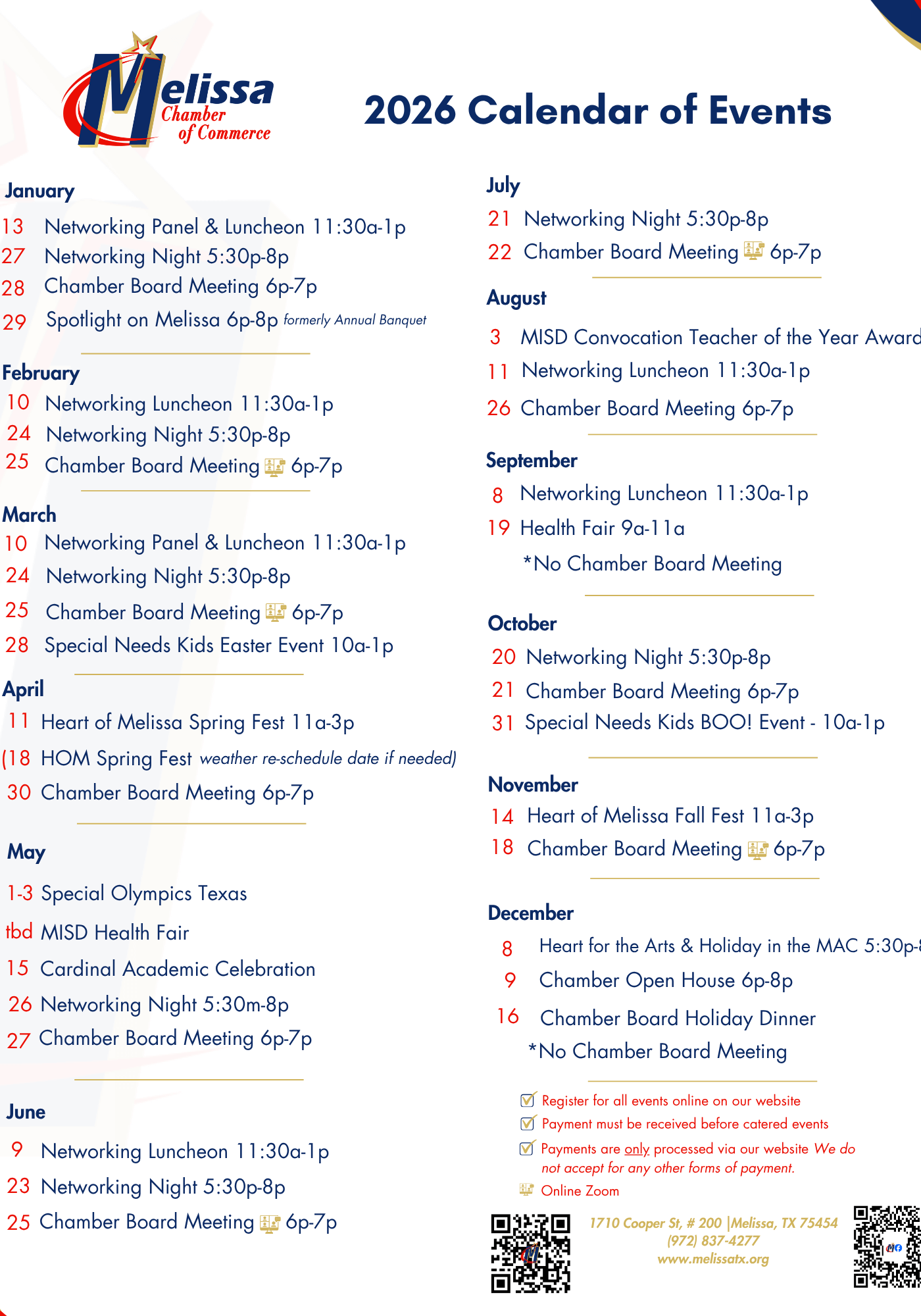 2026 Calendar of Events